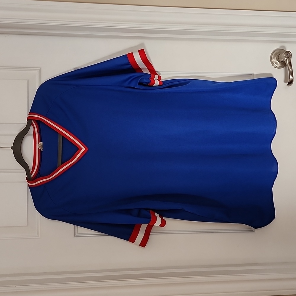 Vintage Trimark Jersey. Size XXL Blue with‎ Red and White Stripe Sleeves